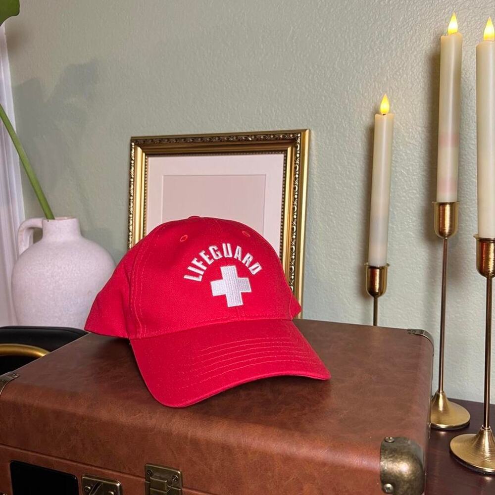 Red Lifeguard Embroidered Baseball Cap Adjustable